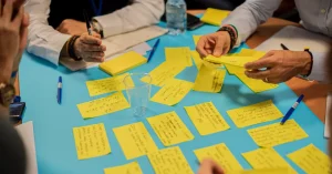 Sticky notes on a table - part of a task during a professional learning course
